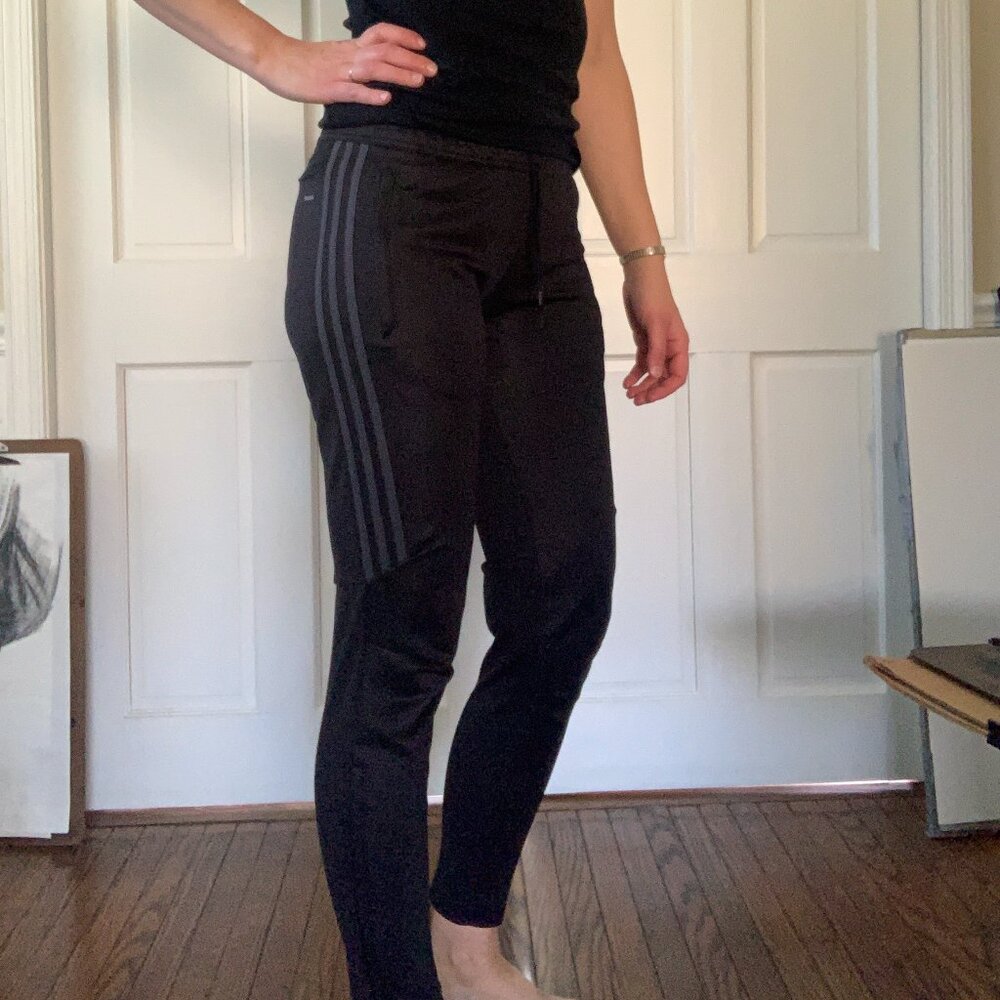 Black Adidas striped trainer pants womens medium